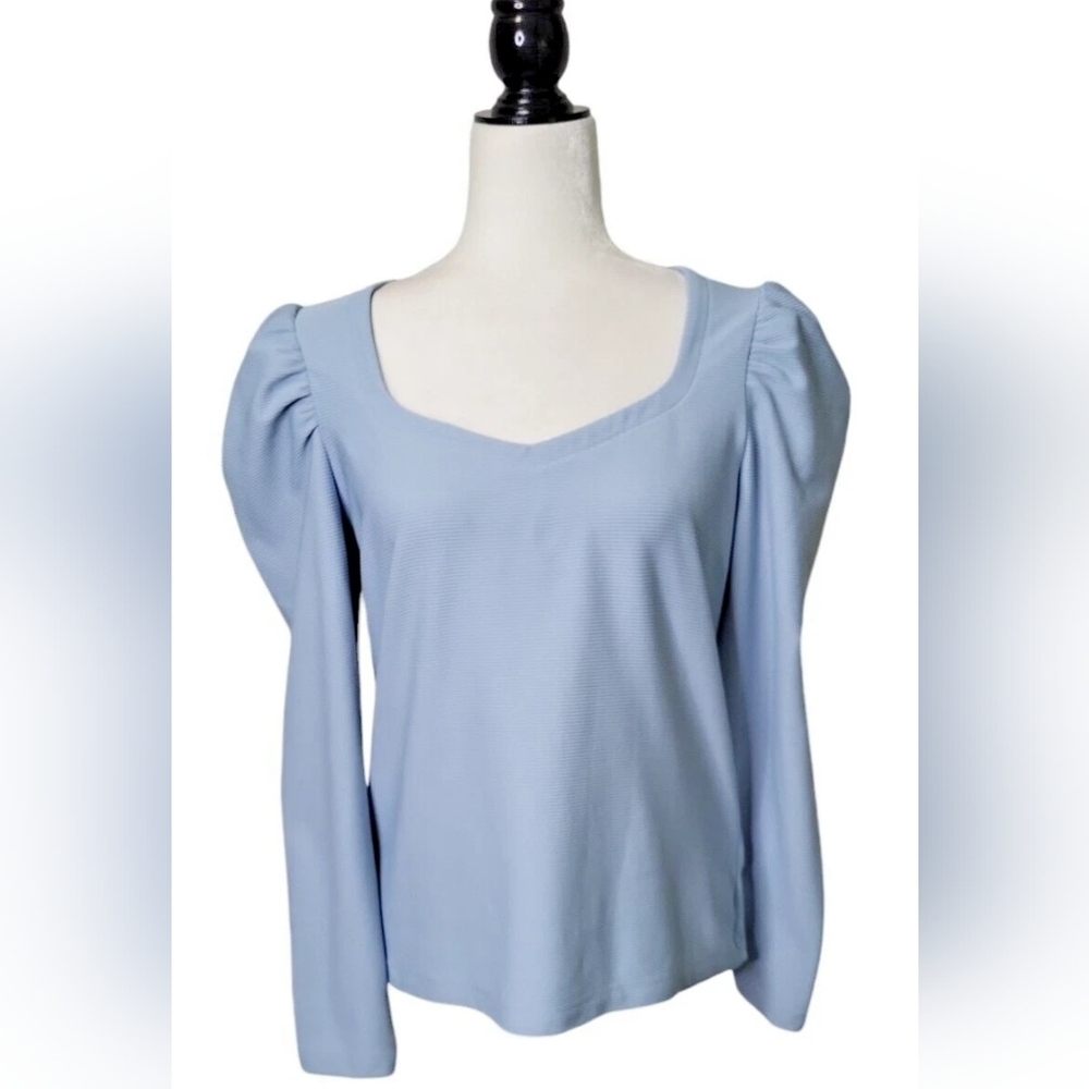Nine West Women's Top Size Medium Pullover Balloon Shoulder Scoop Neck